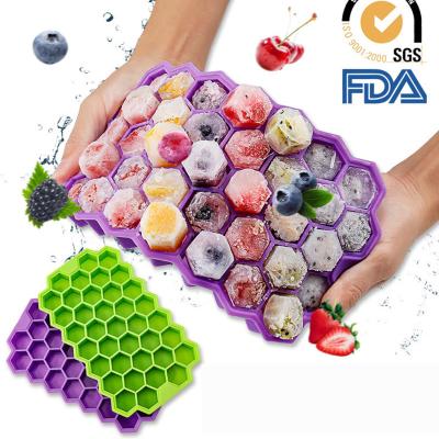 China Silicone Rubber Silicone Ice Cube Molds With Lid BPA Free Flexible Ice Trays For Whiskey, Cocktail, Stackable Flexible Ice Cube Safe Molds for sale