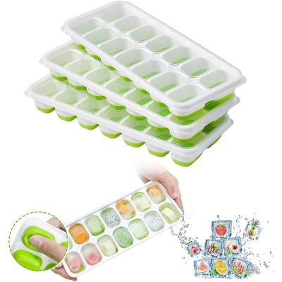 China 4 Sustainable Ice Cube Trays Easy-Release Silicone & Flexible 14-Ice Cube Makers With Removable Lid Spill-Resistant BPA Free for sale