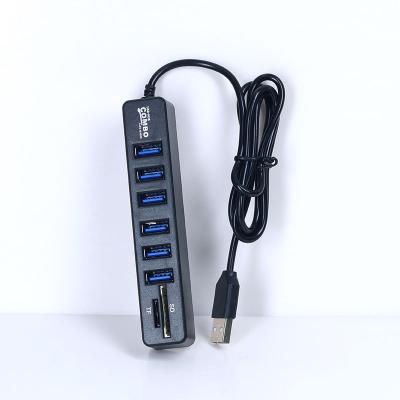 China Universal Mini USB Hub 2.0 High Speed USB Splitter 6 Port Hub With TF S D Card Reader Adapter For PC E2077 for sale