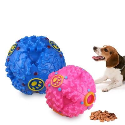 China Durable Durable TPR Food Dispenser Squeaky Sounding Ball Slow Feeder Pet Puzzle Chew Treats Tumbler Leaked Food Dog Toys for sale