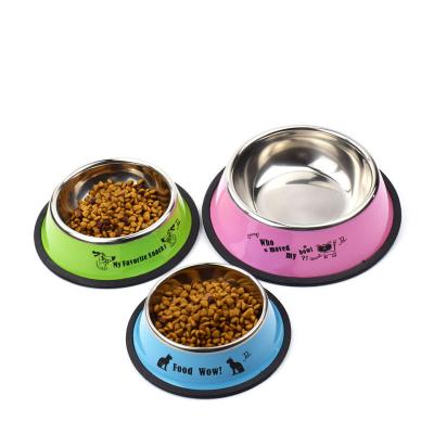 China Small Medium Large Multi-Color Viable Non-Slip Puppy Cat Pet Bowls Stainless Steel Base Feeding Water Food Travel Feeders Dog for sale