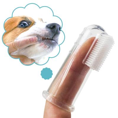 China Viable Non-Toxic Transparent Silicone Teddy Puppy Soft Dental Teeth Care Cat Dog Finger Tooth Brush Pet Cleaning Toothbrush for sale