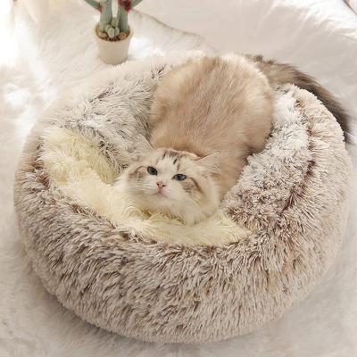 China Travel Calming Sofa Soft Sleeping Donut Round Cotton Comfortable Warm Plush Bedroom Orthopedic Dog Cat Beds for sale