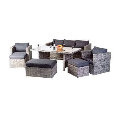 China Reclining Weather Outdoor Furniture Rattan Sofa Set Rattan Lounge Dining Set for sale