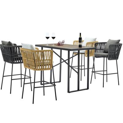 China Weather Outdoor Furniture Waterproof Rattan White Chair Sets Rattan Bar Stools Chairs Tables Rattan Bar Chair Set And Stool Set for sale