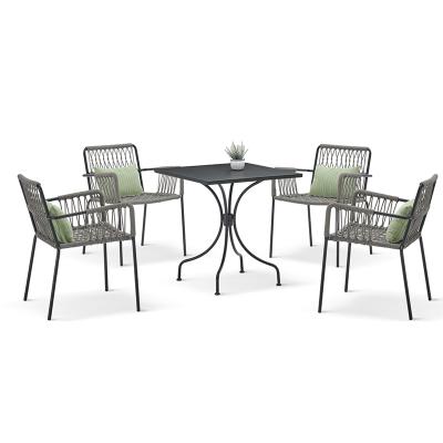 China Outdoor Weather Furniture Rattan Garden Sets 4 Piece Rattan Dining Table Set Rattan Gray Black Garden Dining Set for sale