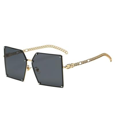 China 2021 new arrival vintage fashion wemen rimless square shades fashion sunglasses alloy river chain oversize view for sale