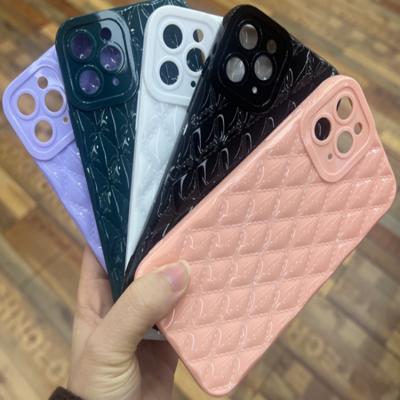 China Luxury Soft Case Tpu Leather Electroplating Shock Proof Grid Pattern Silicone Shell For Iphone 13 12 11 pro Max Girl Case for sale