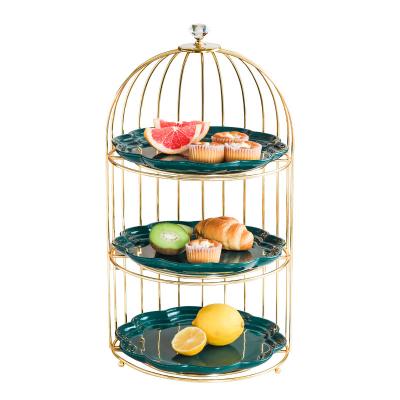 China Show the dessert Bird cage multi-layer dessert tray dessert table decoration display stand cake tray stand afternoon tea cutlery break table tray for sale