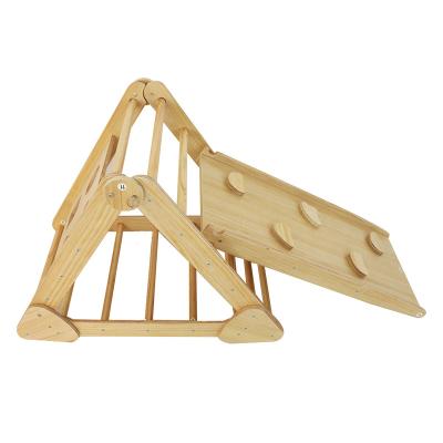 China Eco-Freindly Montessori Foldable Climbing Triangle Toddler Indoor Wooden Pickler Triangle Sets With Slide for sale