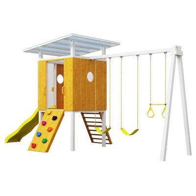 China Eco-Freindly Children Playhouse Outdoor Playground Kids Wooden Playhouse With Slide Swing for sale