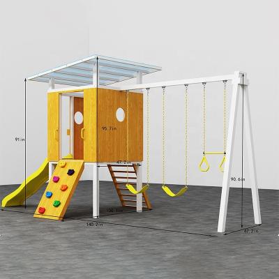 China Eco-Freindly wooden toddler playground outdoor equipment wood children play set playhouse for kids for sale