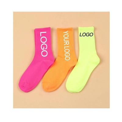 China Moq Print Logo Socks Solid Colorful Cotton High Quality Custom QUICK DRY Sports Crew Socks for sale