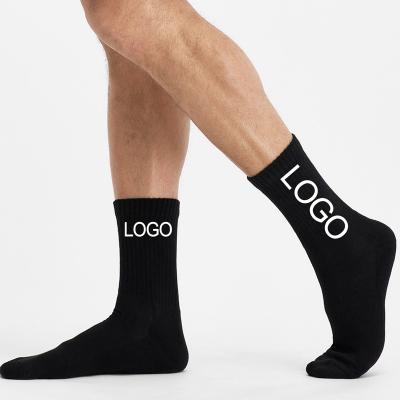 China QUICK DRY Solid Black Casual Sports Socks High Quality Low Moq Cotton Socks Custom Print Logo Crew Socks for sale