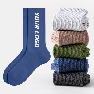 China Custom Made Letter Crew Socks Casual Jacquard Knitted High Quality QUICK DRY Cotton Brands Funny Sports Socks Wholesale for sale