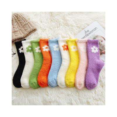 China QUICK DRY scrambled socks warm comfortable fluffy socks flower design ready to ship cute design sleep for sale