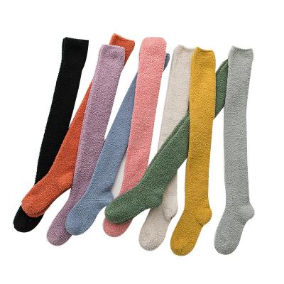 China Simple Color Of Daily Life Fuzzy Socks Over The Knee Solid Thigh High Warm Socks for sale