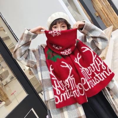 China Keep Warm Custom Men Women Warm Knit Jacquard Knit Lovely Warm Reindeer Snowflake Scarves Xmas Christmas Scarf for sale