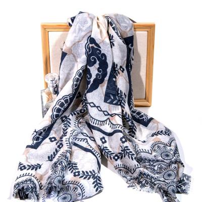 China Goatskin Square Digital Print Women Chiffon Shawl Stoles 100% Pure Cashmere Ladies Shawls for sale