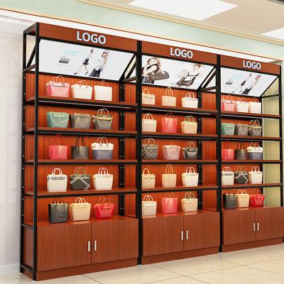 China Cheap retail wooden display shop bag handbag display case commercial full large wooden custom vision for sale