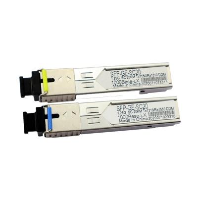 China FTTH FTTxFTTB Network SFP Module 1.25g 20KM SC Connector 1000M Gigabit Single Fiber SM one pair BIDI  DDM Optical Fiber Module  SFP Transceiver for sale