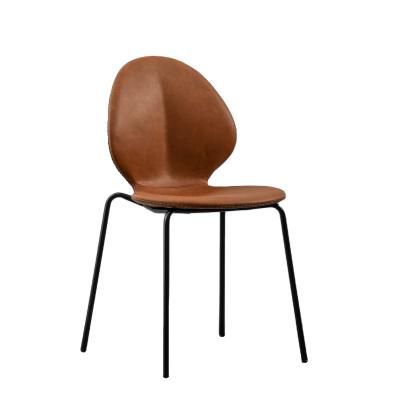 China Stylish Contemporary Style Home Indoor Furniture UK Contemporary Brown PU Nordic Modern Dining Chair Leather for sale