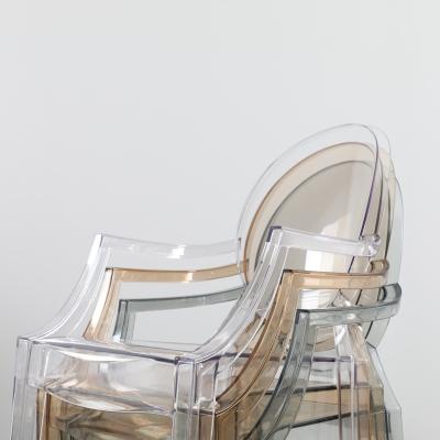 China High Quality Adjustable Acrylic Stackable Modern Cafe Dining Furniture Clear Plastic Armchair (Other) With Oval Back for sale