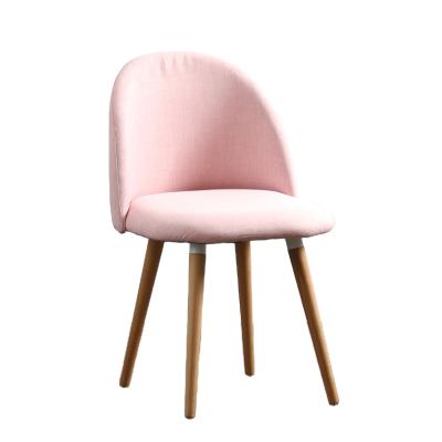 China Hot Sale Upholstered Fabric Upholstered Wooden Legs Pink Dining Dining Chair For Home for sale