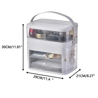 China Stored Multi Function Web Celebrity Dressing Box Adjustable Makeup Organizer With Led Mirror for sale