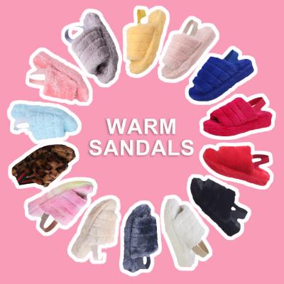 China 2022 Winter Fashion Trend Fashion Ladies Fur Flip Flops Custom Made Plush Fluffy Slippers Home Bedroom Slides Women's Slippers Wholesale for sale