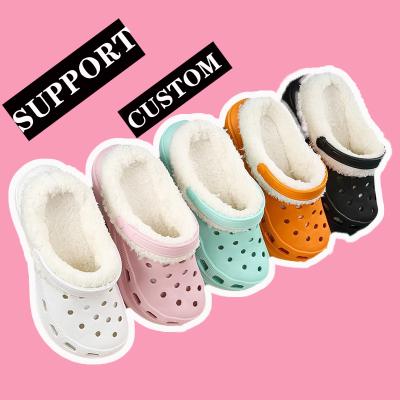 China EVA Material Slides Pink Winter Anti-Slippery Clog Shoe Furry Wholesale Women Fashion Hot Sale Custom Made 2021 High Clog Shoe for sale