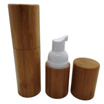 China Cosmetic Liquid Empty Plastic Bamboo Foam Soap Bottle 50ml PE And Bamboo Foam Bottle With Foam Pump for sale