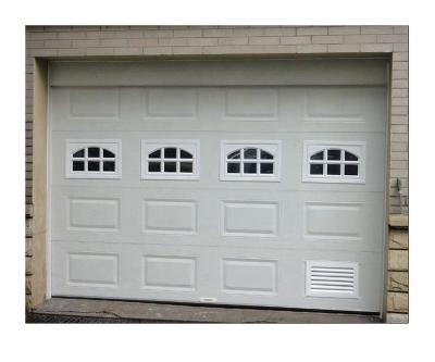 China Modern remote control wooden grain panel overhead sectional garage door with motor for sale