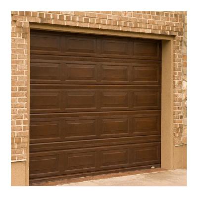 China New Design Cheap Grain Wood Windproof Residential Overhead Sectional Garage Door For House for sale