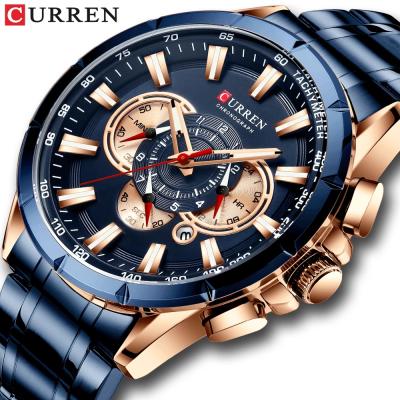 China CURREN 8363 Automatic Date Mens Watch Chronograph Stainless Steel Belt Watches For Man 3atm Water Resistant Luxury Mens Hand Watch zu verkaufen