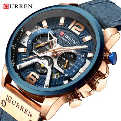 China Automatic Clock Top Male Sports Watches Date CURREN 8329 Leather Strap Military Chronograph Watches Men Wrist zu verkaufen