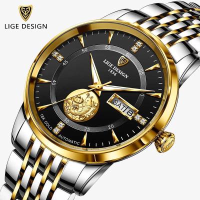 中国 Automatic All Date Brand Luxury Watches Lige 6806 2021 Diamond Mechanical Male Automatic Lige Men's Watch 販売のため