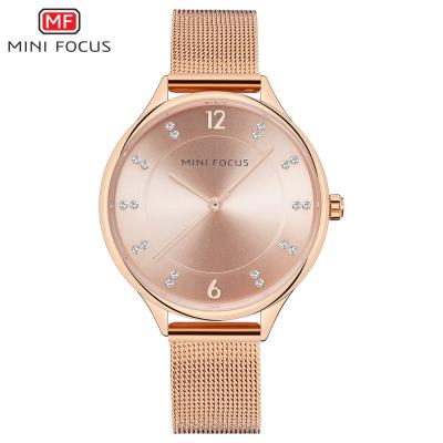 China Mini Focus MF0045L Steel Mesh Band Wristwatches Water Resistant Luxury Gold Watch For Women for sale