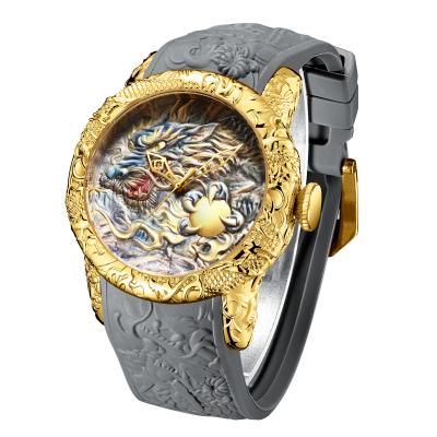 China Designer Mens Quartz Wrist Watches 3D Water Resistant Biden 0129-2 Engraved Dragon Dial Fashion Men Oem Watches for sale