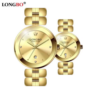 China Water Resistant LONGBO 80583 2019 fashion couple watch quartz charm romantic gold stainless steel luxury watch for sale