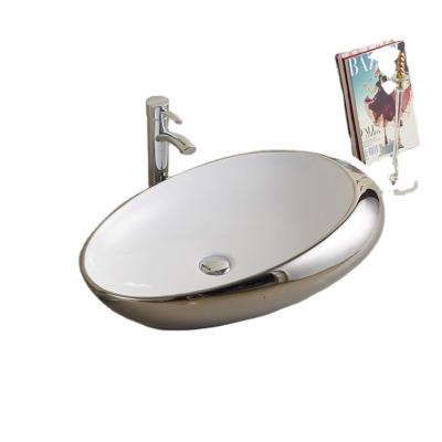 China High Tempreture 1st Times Firing Gloss Porcelain Electroplate Bathroom Sink Silver Chrome Color Ceramic Hand Basin for sale