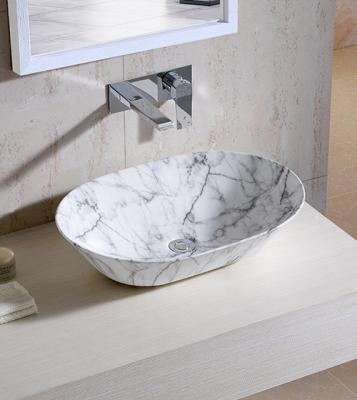 China High Tempreture 1st Times Firing Gloss PATE Carrara Marble-Finish Bathroom Sinks Ceramic Table-Mounted Lavatory Wash Face Sink Wash Basin for sale