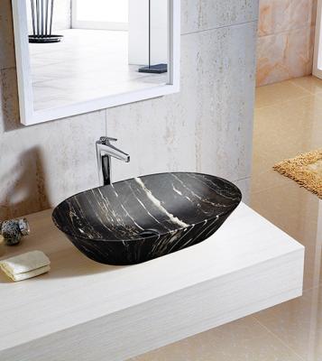 China 1st Time Firing High Gloss Gloss Marble-Finish Marble-Finish PATE 78167BM Marquina Table-Mounted Sinks for sale