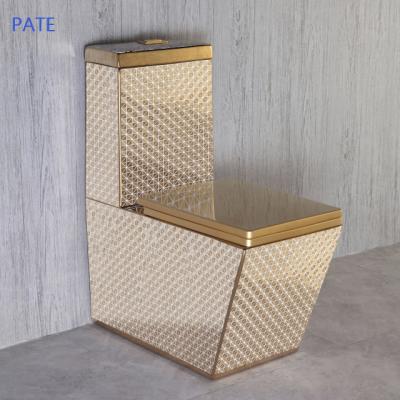 China Arab Toilet Ceramic WC Floor To Floor Double-Flow PATE Bathroom Standing Gold One Piece Luxury Toilet for sale