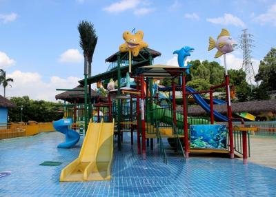 China Colorful Outdoor Water Playground Equipment Fiberglass Water Slides 17 x 13m Space for sale