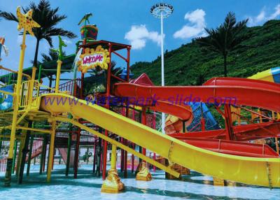 China Middle Water Playground Equipment Galvanized Steel Structure / Fiberglass Water Slide for sale