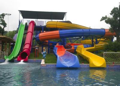 China Customized Fiberglass Open Tube Spiral Water Slide Yellow Blue Green for Aqua Park for sale