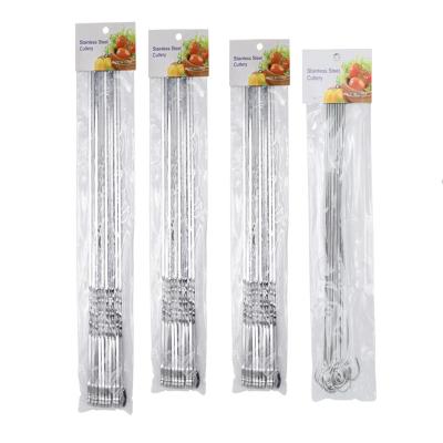 China 10/12PCS Easily Cleaned Kebab Skewers Flat Metal BBQ Grill Skewers Stainless Steel Kebab Shish Sticks Wide Reusable Grilling Skewers for sale