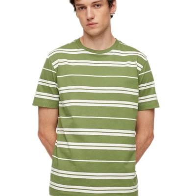 China High Quality Anti Pilling T Shirts Custom Summer Striped Heavyweight 100 Cotton T Shirts Round Neck Slim Fit Mens T Shirts for sale