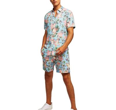 China QUICK DRY digital printed custom made polo tee men's shorts sets tropical print shorts two piece shirts for sale